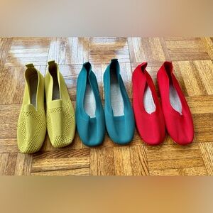 NWOT Comfort Knit Slip-On Flats - Set of 3 (yellow, teal, red)